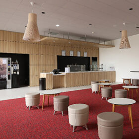 Aménagement bois pour espace collectif réalisé par Atelier AM3D